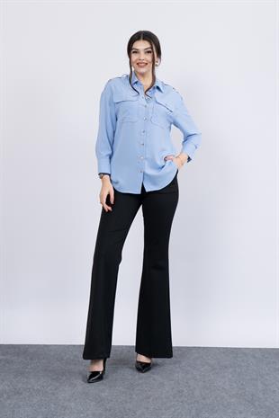 Omuz Apolet Detaylı Uzun Kol Gömlek 7996