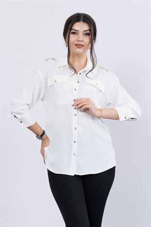 Omuz Apolet Detaylı Uzun Kol Gömlek 7996