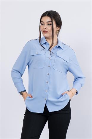 Omuz Apolet Detaylı Uzun Kol Gömlek 7996