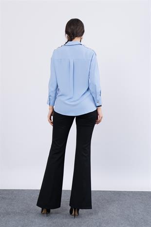 Omuz Apolet Detaylı Uzun Kol Gömlek 7996