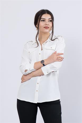 Omuz Apolet Detaylı Uzun Kol Gömlek 7996