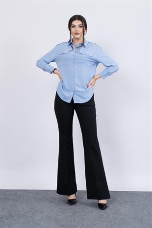 Omuz Apolet Detaylı Uzun Kol Gömlek 7996