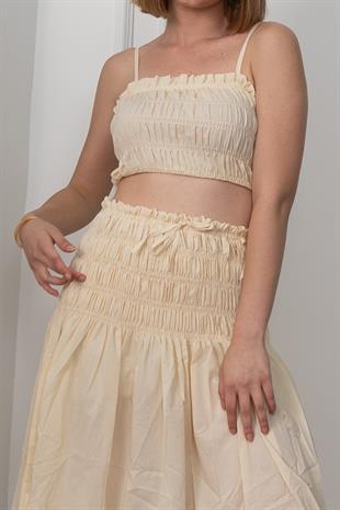 Omuz Askılı Gipeli Üst ve Beli Lastikli Etek Takım 1261