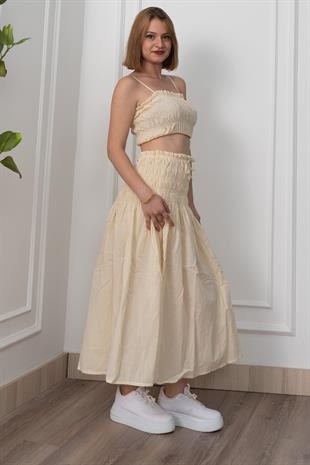 Omuz Askılı Gipeli Üst ve Beli Lastikli Etek Takım 1261