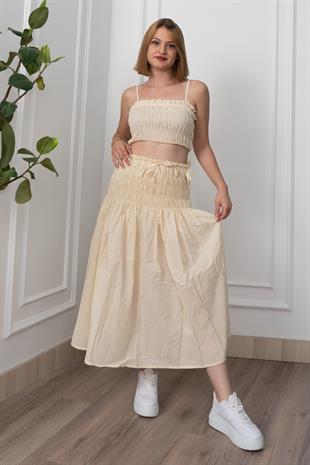 Omuz Askılı Gipeli Üst ve Beli Lastikli Etek Takım 1261