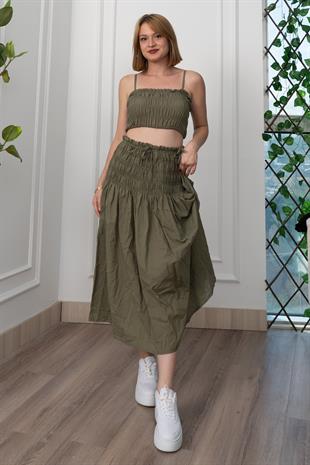 Omuz Askılı Gipeli Üst ve Beli Lastikli Etek Takım 1261