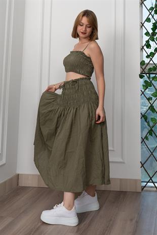 Omuz Askılı Gipeli Üst ve Beli Lastikli Etek Takım 1261