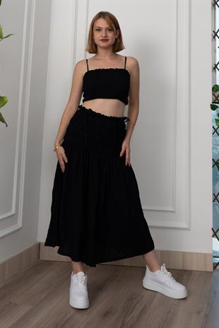 Omuz Askılı Gipeli Üst ve Beli Lastikli Etek Takım 1261