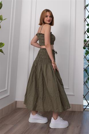 Omuz Askılı Gipeli Üst ve Beli Lastikli Etek Takım 1261