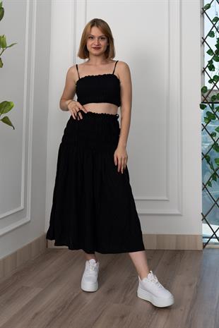 Omuz Askılı Gipeli Üst ve Beli Lastikli Etek Takım 1261