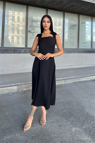 Omuz Fiyonk Detaylı Uzun Elbise 50332