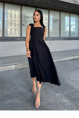 Omuz Fiyonk Detaylı Uzun Elbise 50332