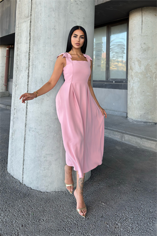 Omuz Fiyonk Detaylı Uzun Elbise 50332