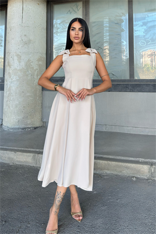Omuz Fiyonk Detaylı Uzun Elbise 50332