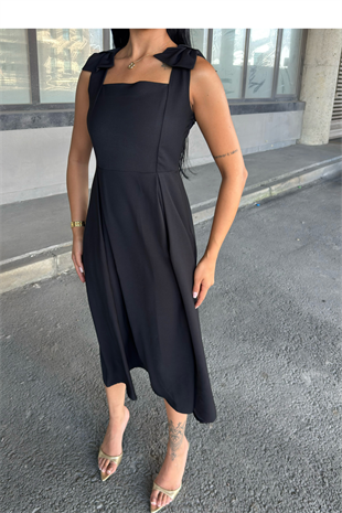 Omuz Fiyonk Detaylı Uzun Elbise 50332