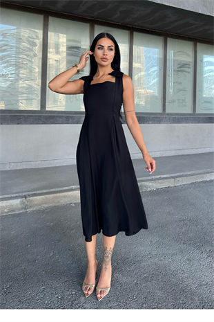 Omuz Fiyonk Detaylı Uzun Elbise 50332