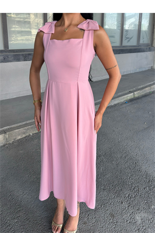 Omuz Fiyonk Detaylı Uzun Elbise 50332