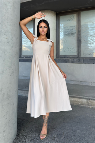 Omuz Fiyonk Detaylı Uzun Elbise 50332