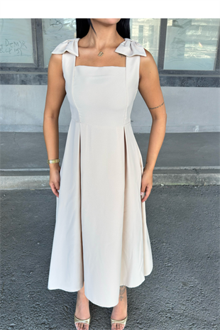 Omuz Fiyonk Detaylı Uzun Elbise 50332