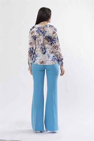 Ön Alt Ucu Drapeli Bağlı Saten Gömlek 7954