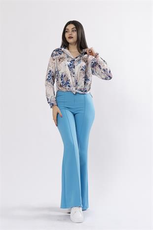 Ön Alt Ucu Drapeli Bağlı Saten Gömlek 7954