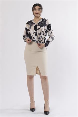 Ön Alt Ucu Drapeli Bağlı Saten Gömlek 7954