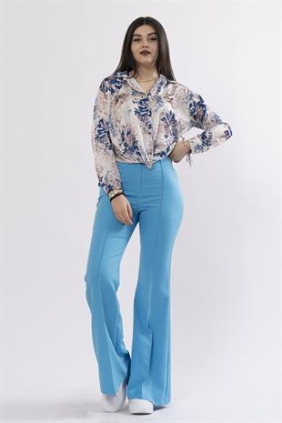 Ön Alt Ucu Drapeli Bağlı Saten Gömlek 7954