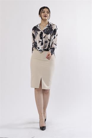 Ön Alt Ucu Drapeli Bağlı Saten Gömlek 7954