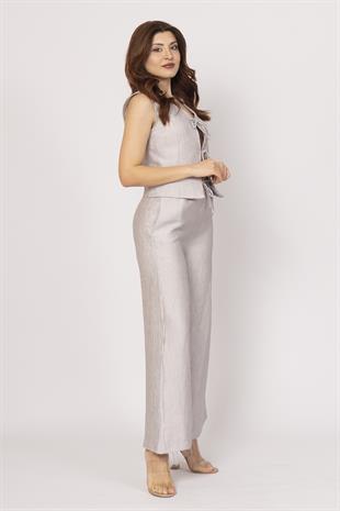 Ön Biye Bağlamalı Yelek ve Beli Lastikli Pantolon Takım 1213