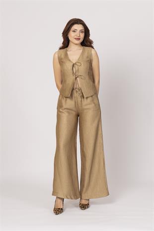 Ön Biye Bağlamalı Yelek ve Beli Lastikli Pantolon Takım 1213