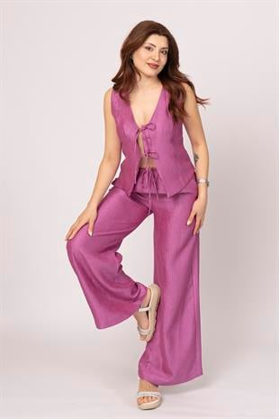 Ön Biye Bağlamalı Yelek ve Beli Lastikli Pantolon Takım 1213