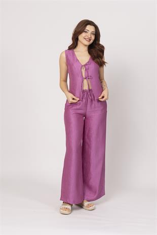 Ön Biye Bağlamalı Yelek ve Beli Lastikli Pantolon Takım 1213