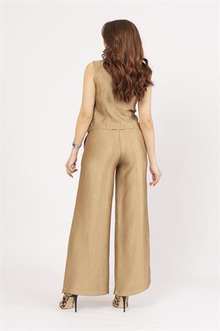 Ön Biye Bağlamalı Yelek ve Beli Lastikli Pantolon Takım 1213