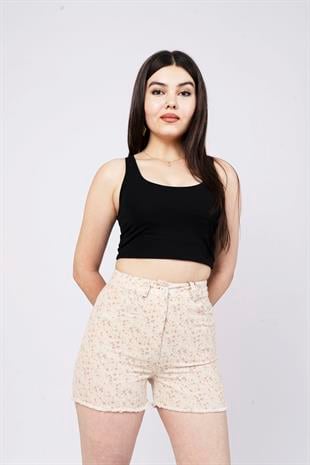 Ön Cepli Çiçek Desenli Kısa Şort 30084