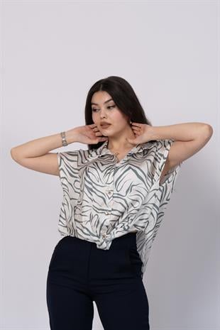 Ön Düğümlü Desenli Kolsuz Gömlek 70024