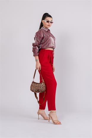 Ön Pile Ve Bağcıklı Beli Lastikli Pantolon 30244