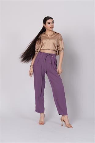 Ön Pile Ve Bağcıklı Beli Lastikli Pantolon 30244