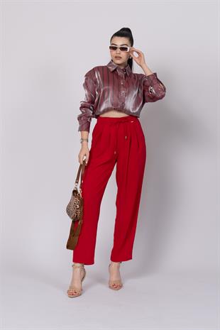 Ön Pile Ve Bağcıklı Beli Lastikli Pantolon 30244