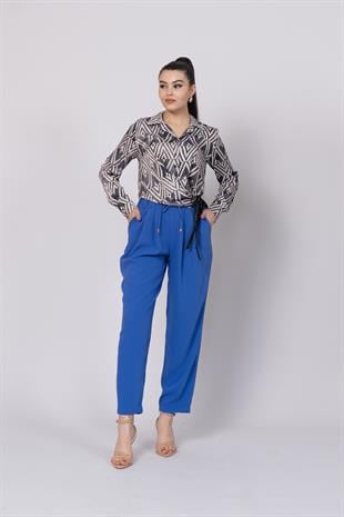 Ön Pile Ve Bağcıklı Beli Lastikli Pantolon 30244