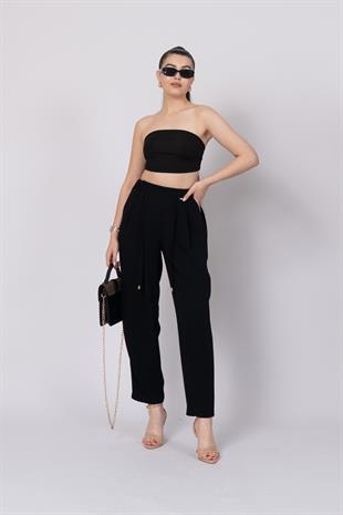 Ön Pile Ve Bağcıklı Beli Lastikli Pantolon 30244