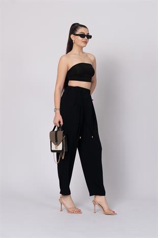 Ön Pile Ve Bağcıklı Beli Lastikli Pantolon 30244