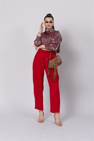 Ön Pile Ve Bağcıklı Beli Lastikli Pantolon 30244