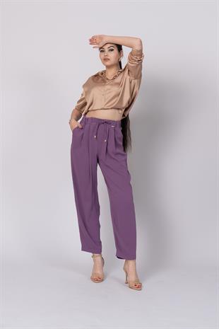 Ön Pile Ve Bağcıklı Beli Lastikli Pantolon 30244