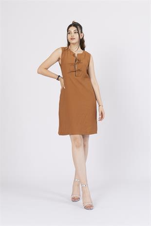 Ön Spagetti Detey Kurdeleli Viskon Kumaş Kısa Elbise 50286