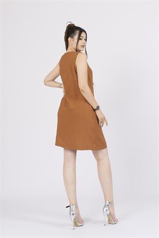 Ön Spagetti Detey Kurdeleli Viskon Kumaş Kısa Elbise 50286