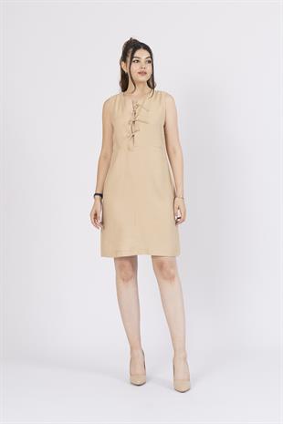 Ön Spagetti Detey Kurdeleli Viskon Kumaş Kısa Elbise 50286