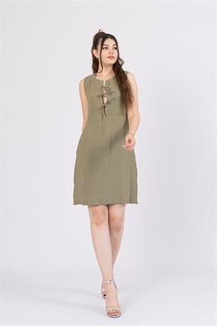 Ön Spagetti Detey Kurdeleli Viskon Kumaş Kısa Elbise 50286