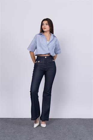 Ön Süs Cepli Düğme Detaylı Denim Likralı Pantolon 30173