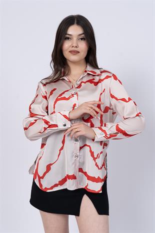 Önü Kısa Arkası Uzun Floş Viskon Gömlek 70017