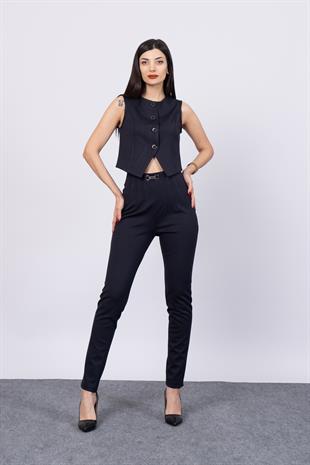 Önü Pens Ve Aksesuar Detaylı Çelik Örme Pantolon 30196